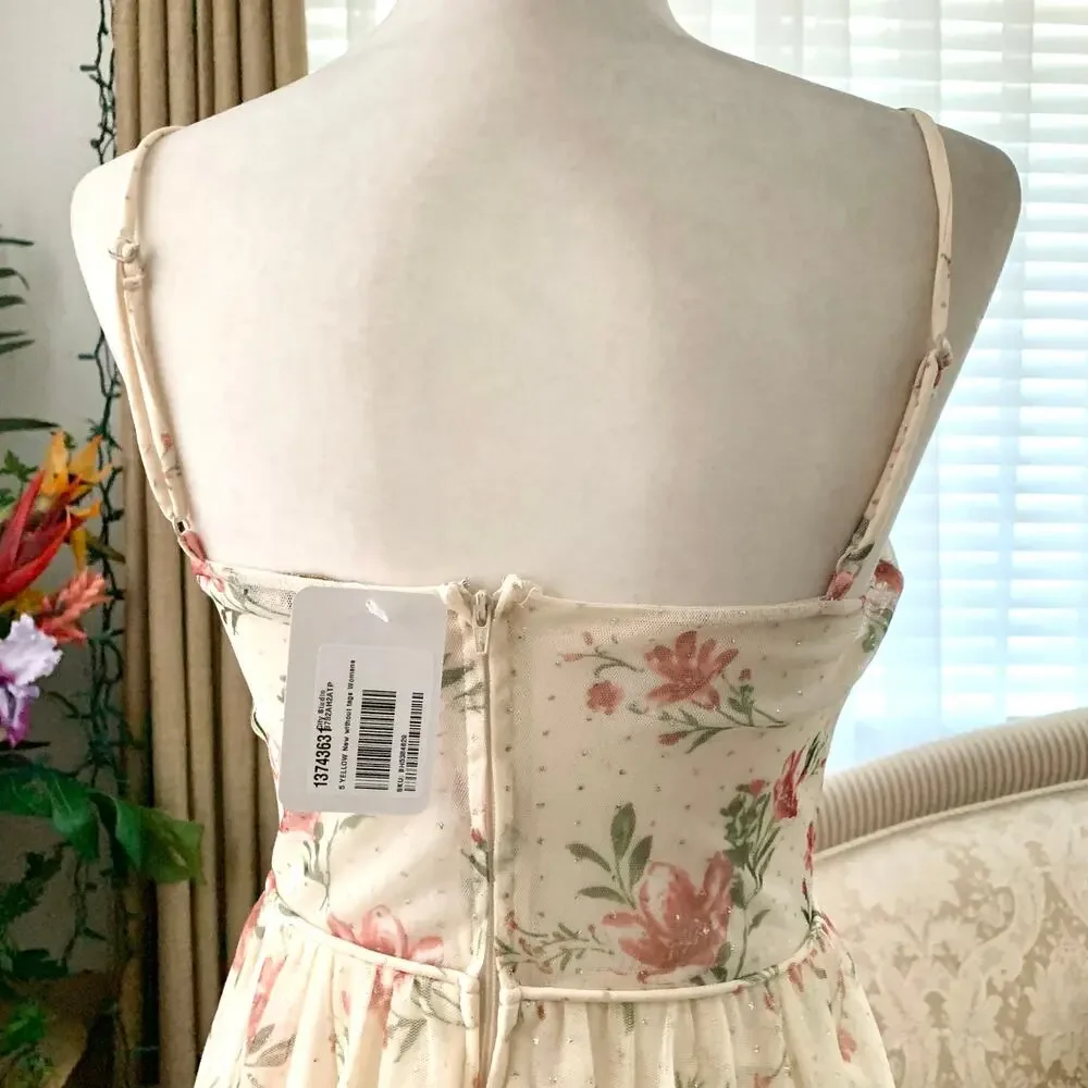 NEW City Studio Floral Dot Corset Maxi Gown in Light Yellow